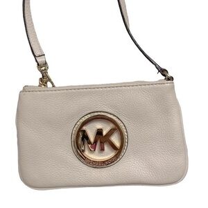 Michael kors creamy white leather gold mk medallion